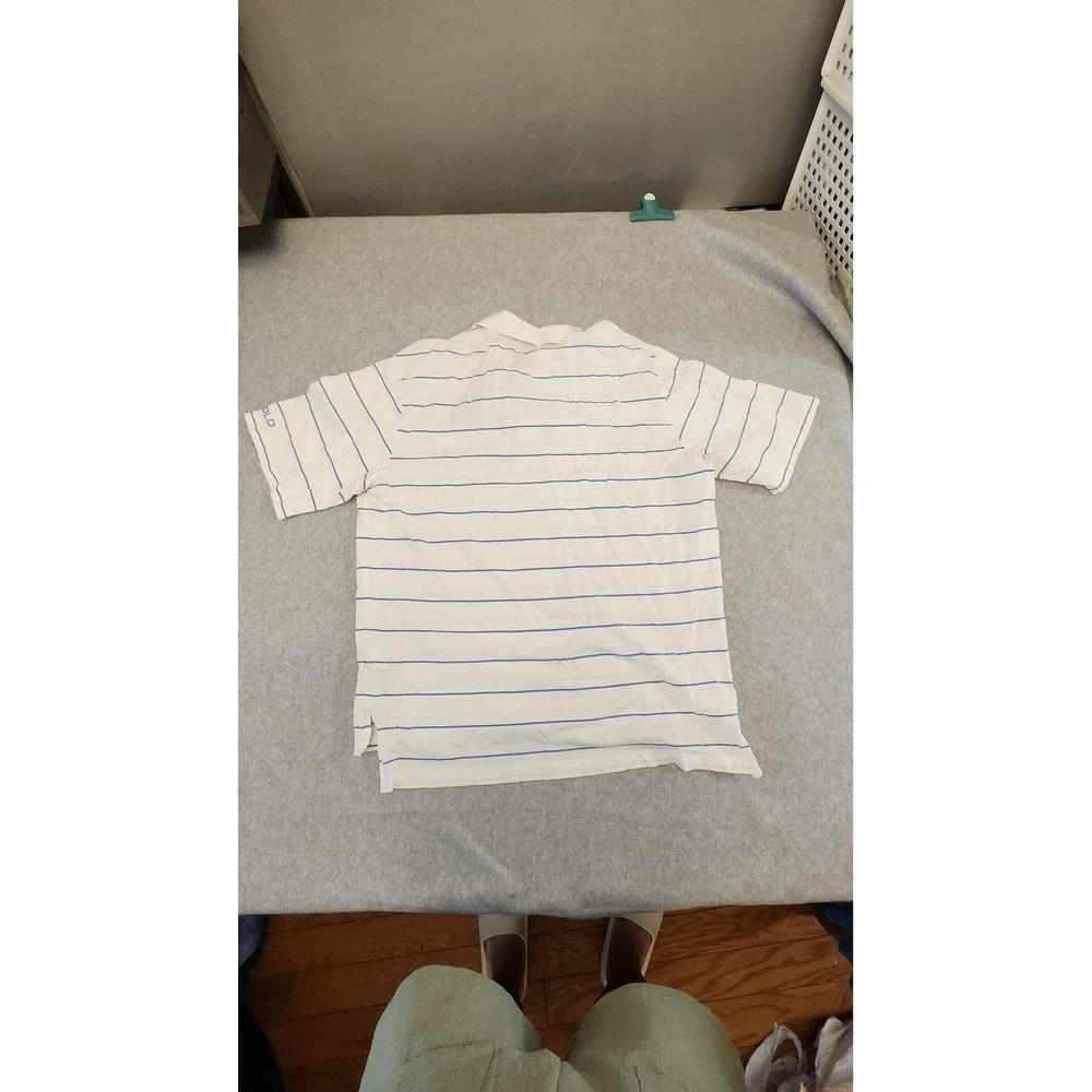 Polo Golf Ralph‎ Lauren Shirt Mens XL White Blue Striped K Club Crest Cotton